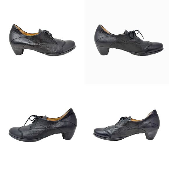 Think! Cuban Heel Lace-Up Oxford Shoes Womens 41 EU 10 US Black Leather - Picture 3 of 13